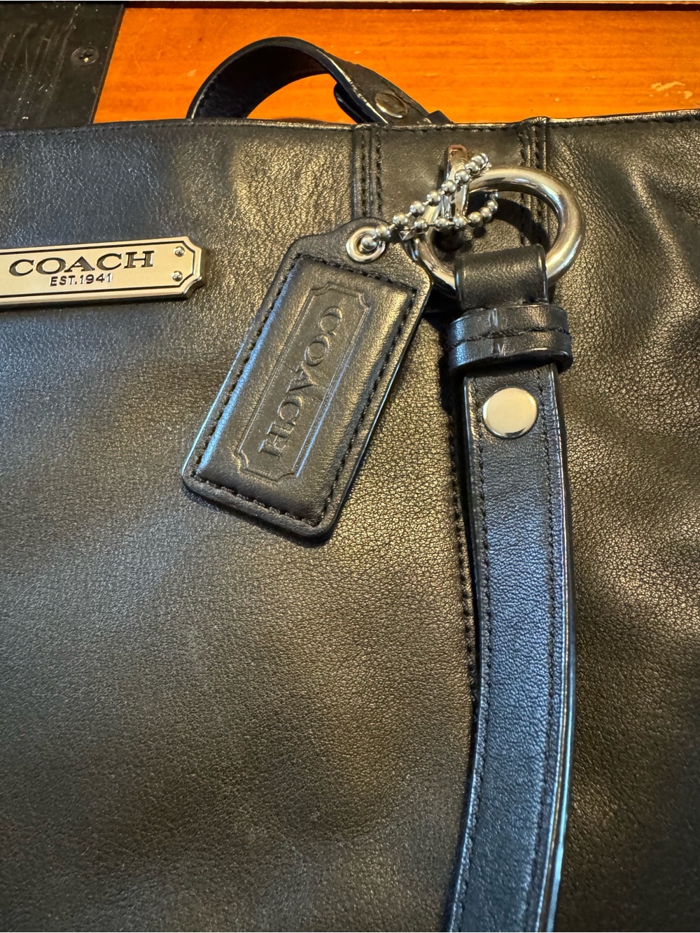 Coach Black Leather Shoulder Tote with Silver Hardware - Picture 4 of 6